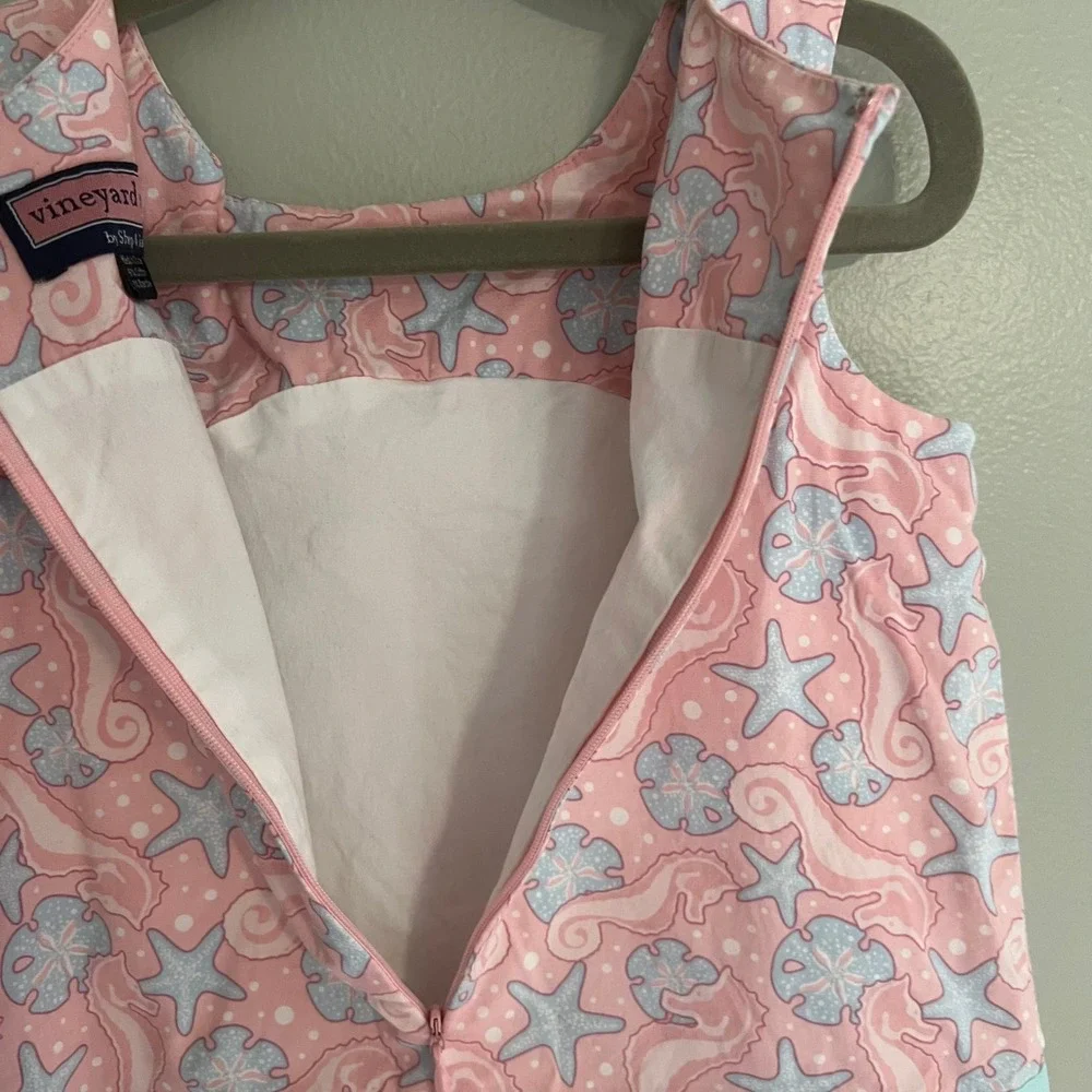 Vineyard Vines Girls 4T Pink Nautical Seahorse Starfish Drop Waist Shift Dress